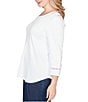 Ruby Rd. Plus Size Soft Textured Knit Crew Neck 3/4 Sleeve Lace Trim Top - Image 3