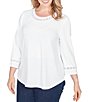Ruby Rd. Plus Size Soft Textured Knit Crew Neck 3/4 Sleeve Lace Trim Top - Image 4