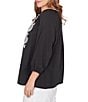 Ruby Rd. Plus Size Soft Woven Embroidered Split V-Neck 3/4 Sleeve Top - Image 3