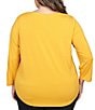 Color:Gold - Image 2 - Plus Size Solid Crepe Knit Gathered Scoop Neck 3/4 Sleeve Top