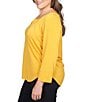 Color:Gold - Image 4 - Plus Size Solid Crepe Knit Gathered Scoop Neck 3/4 Sleeve Top