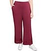 Ruby Rd. Plus Size Solid Scuba Embroidered Wide Leg Pull-On Pants, Color:Raisin - Image 1