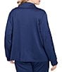 Ruby Rd. Plus Size Solid Scuba Open Floral Cut-Out Embroidered Long Sleeve Snap-Front Jacket, Color:Deep Blue - Image 2