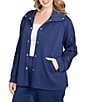 Ruby Rd. Plus Size Solid Scuba Open Floral Cut-Out Embroidered Long Sleeve Snap-Front Jacket, Color:Deep Blue - Image 4