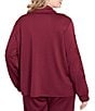 Ruby Rd. Plus Size Solid Scuba Open Floral Cut-Out Embroidered Long Sleeve Snap-Front Jacket, Color:Raisin - Image 2