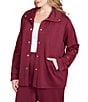 Ruby Rd. Plus Size Solid Scuba Open Floral Cut-Out Embroidered Long Sleeve Snap-Front Jacket, Color:Raisin - Image 4