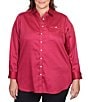Color:Berry - Image 1 - Plus Size Solid Wrinkle Resistant Point Collar Long Sleeve Button-Front Shirt