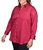 Color:Berry - Image 3 - Plus Size Solid Wrinkle Resistant Point Collar Long Sleeve Button-Front Shirt