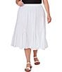 Color:White - Image 1 - Plus Size Solid Yoryu Godet Elastic Waist Knee Length Skirt