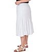 Color:White - Image 3 - Plus Size Solid Yoryu Godet Elastic Waist Knee Length Skirt