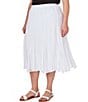 Color:White - Image 4 - Plus Size Solid Yoryu Godet Elastic Waist Knee Length Skirt