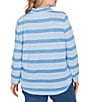 Ruby Rd. Plus Size Sparkling Metallic Stripe Knit Shawl Neck Long Sleeve Top, Color:Bluebell Multi - Image 2