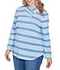 Ruby Rd. Plus Size Sparkling Metallic Stripe Knit Shawl Neck Long Sleeve Top, Color:Bluebell Multi - Image 4