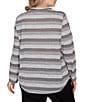Ruby Rd. Plus Size Sparkling Metallic Stripe Knit Shawl Neck Long Sleeve Top, Color:Grey Multi - Image 2