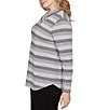 Ruby Rd. Plus Size Sparkling Metallic Stripe Knit Shawl Neck Long Sleeve Top, Color:Grey Multi - Image 3