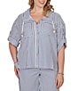 Ruby Rd. Plus Size Spliced Stripe Spread Collar 3/4 Roll-Tab Sleeve Button-Front Jacket - Image 1