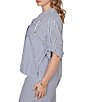 Ruby Rd. Plus Size Spliced Stripe Spread Collar 3/4 Roll-Tab Sleeve Button-Front Jacket - Image 3