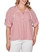 Ruby Rd. Plus Size Spliced Stripe Spread Collar 3/4 Roll-Tab Sleeve Button-Front Jacket - Image 1