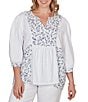 Ruby Rd. Plus Size Split V-Neck 3/4 Sleeve Sharkbite Hem Flowy Top - Image 1