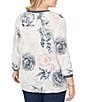 Ruby Rd. Plus Size Stamp Botanical Floral V-Neck 3/4 Sleeve Knit Top, Color:Navy Multi - Image 2