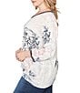 Ruby Rd. Plus Size Stamp Botanical Floral V-Neck 3/4 Sleeve Knit Top, Color:Navy Multi - Image 3
