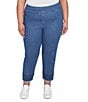 Ruby Rd. Plus Size Straight Leg Embroidered Frayed Hem Pull-On Ankle Pants, Color:Indigo - Image 1