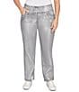 Ruby Rd. Plus Size Stretch Cotton-Blend Straight Slim Leg Metallic Denim Pull-On Jeans, Color:Smoke Multi - Image 1