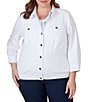 Color:White - Image 1 - Plus Size Stretch Denim 3/4 Sleeve Button-Front Jacket