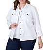 Color:White - Image 3 - Plus Size Stretch Denim 3/4 Sleeve Button-Front Jacket