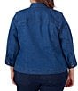 Color:Indigo - Image 2 - Plus Size Stretch Denim 3/4 Sleeve Button-Front Jacket