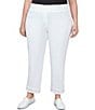 Color:White - Image 1 - Plus Size Stretch Denim Double Scallop Eyelet Fringe Hem Pull-On Ankle Jeans