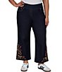 Ruby Rd. Plus Size Stretch Denim Embroidered Hem Pull-On Pants - Image 1