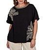 Ruby Rd. Plus Size Stretch Knit Embroidered Floral Boat Neck Short Sleeve Tee - Image 1