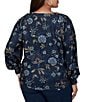 Ruby Rd. Plus Size Stretch Knit Floral Horseshoe Neck Long Sleeve Smocked Detail Top - Image 2