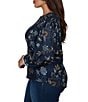 Ruby Rd. Plus Size Stretch Knit Floral Horseshoe Neck Long Sleeve Smocked Detail Top - Image 3