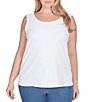 Color:White - Image 1 - Plus Size Stretch Knit Scoop Neck Sleeveless Tank Top