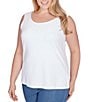 Color:White - Image 4 - Plus Size Stretch Knit Scoop Neck Sleeveless Tank Top