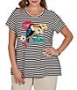 Ruby Rd. Plus Size Stretch Knit Stripe Toucan Heat-Set Embroidered Scoop Neck Short Sleeve Tee - Image 1