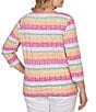Ruby Rd. Plus Size Stripe Medallion Boat Neck 3/4 Sleeve Top - Image 2