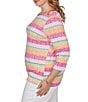 Ruby Rd. Plus Size Stripe Medallion Boat Neck 3/4 Sleeve Top - Image 4
