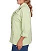 Ruby Rd. Plus Size Stripe Print Interlock Knit Wing Collar Roll-Tab Sleeve Snap-Front Jacket, Color:Avocado/White - Image 4