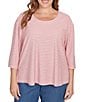Ruby Rd. Plus Size Stripe Scoop Neck 3/4 Sleeve Top, Color:Chili Multi - Image 1