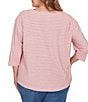 Ruby Rd. Plus Size Stripe Scoop Neck 3/4 Sleeve Top, Color:Chili Multi - Image 2
