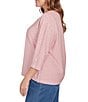 Ruby Rd. Plus Size Stripe Scoop Neck 3/4 Sleeve Top, Color:Chili Multi - Image 3