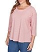 Ruby Rd. Plus Size Stripe Scoop Neck 3/4 Sleeve Top, Color:Chili Multi - Image 4