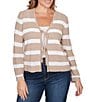 Ruby Rd. Plus Size Stripe V-Neck Long Sleeve Tie-Front Sweater - Image 1