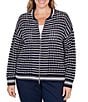 Ruby Rd. Plus Size Striped Ribbed Long Sleeve Mesh Zip-Up Sweater - Image 5