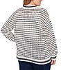 Ruby Rd. Plus Size Striped Ribbed Long Sleeve Mesh Zip-Up Sweater, Color:Ivory - Image 2