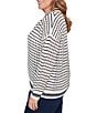 Ruby Rd. Plus Size Striped Ribbed Long Sleeve Mesh Zip-Up Sweater, Color:Ivory - Image 3