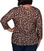 Ruby Rd. Plus Size Sublimation Knit Cheetah Scoop Neck 3/4 Sleeve Solid Trim Pullover - Image 2